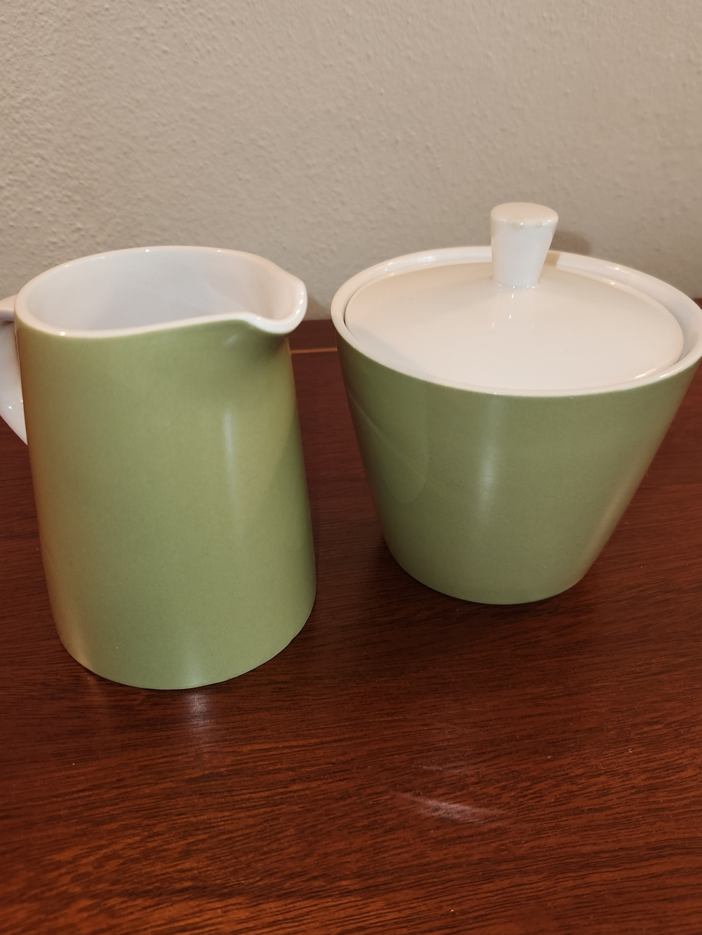 Vtg Mikasa Avocado Green Cream And Sugar Set Excellent